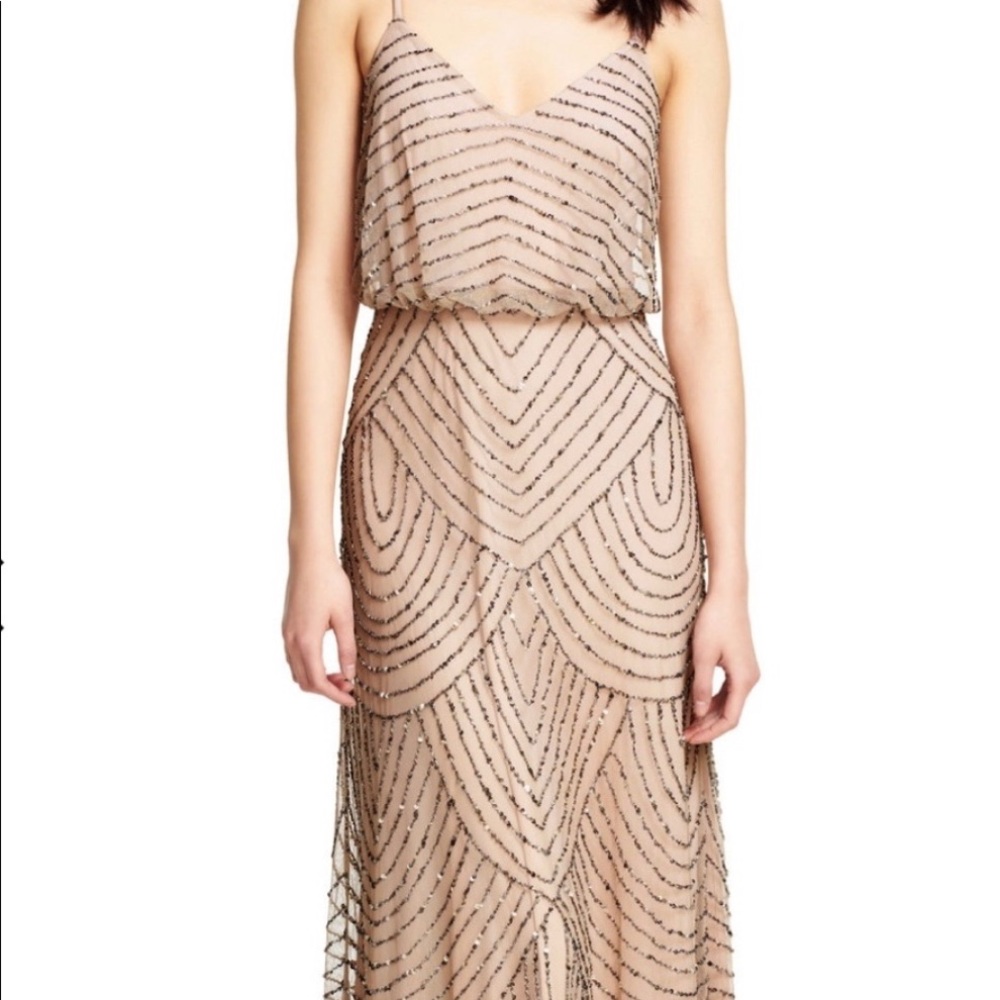 Adrianna Papell Art Deco Dress in Taupe/Pink